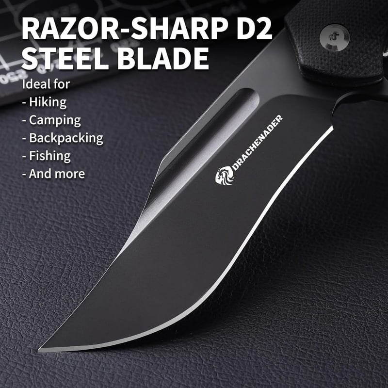 Drachenader Y-Wolf Klappmesser aus D2 Stahl mit G10 Griff, schwarz