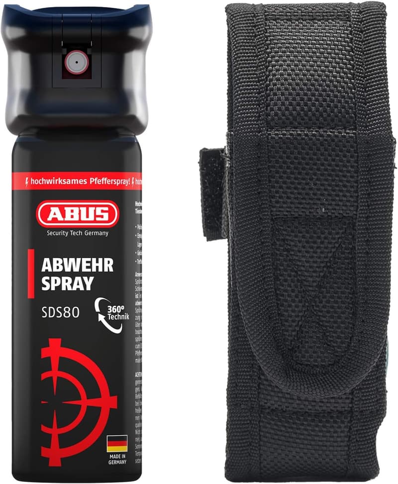 ABUS SDS80 Tierabwehrspray mit Tasche – hochwirksames Pfefferspray, 5m Reichweite