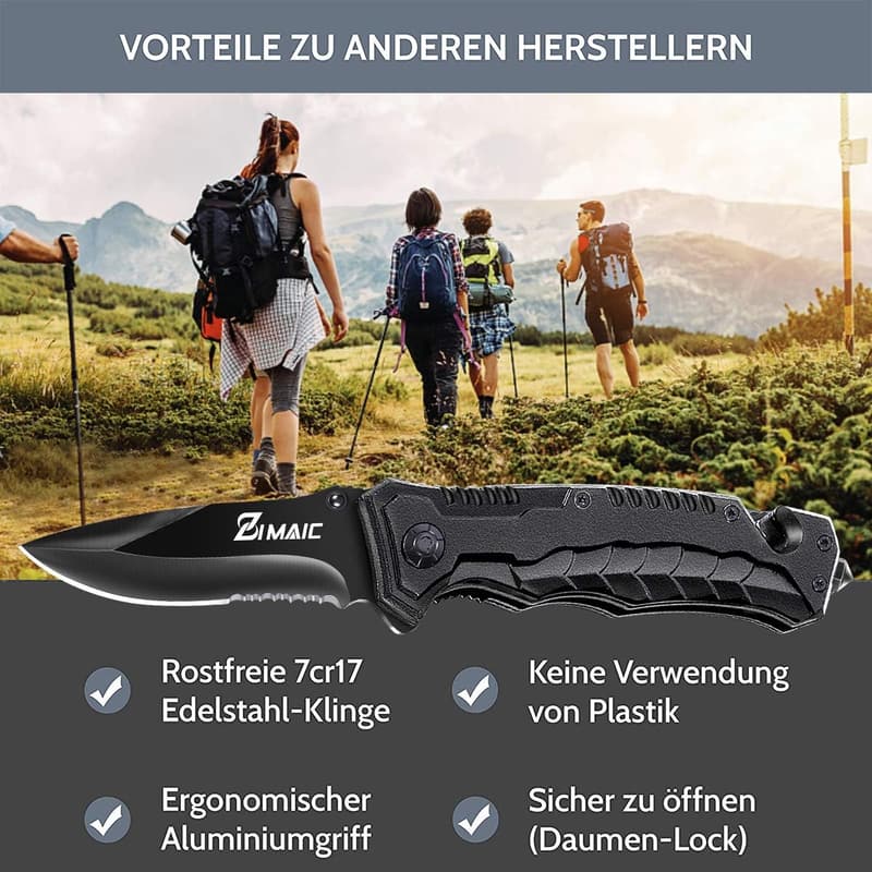 ZIMAIC 3-in-1 Klappmesser-Set mit Titan-Klinge für Outdoor und Notfälle