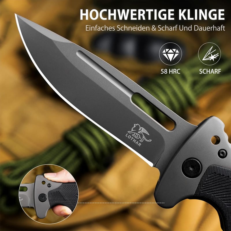 LOTHAR RHINO Outdoor Klappmesser 10,3 cm mit G10 Griff und Clip