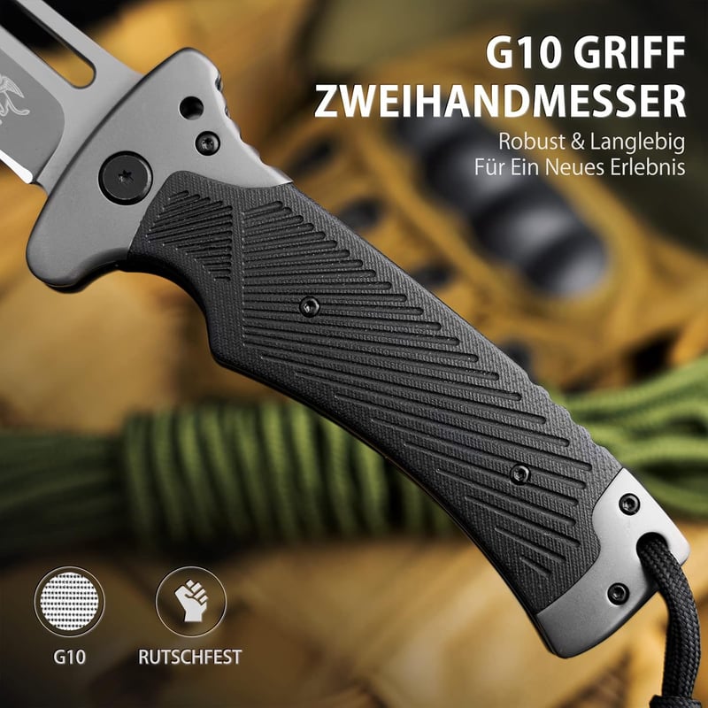 LOTHAR RHINO Outdoor Klappmesser 10,3 cm mit G10 Griff und Clip