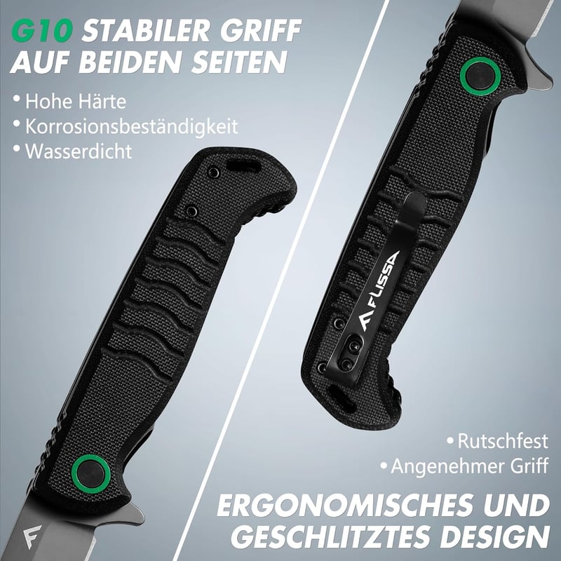 FLISSA G10 Klappmesser mit 14C28N Edelstahlklinge für Outdoor-Aktivitäten