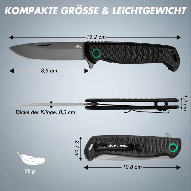 FLISSA G10 Klappmesser mit 14C28N Edelstahlklinge für Outdoor-Aktivitäten