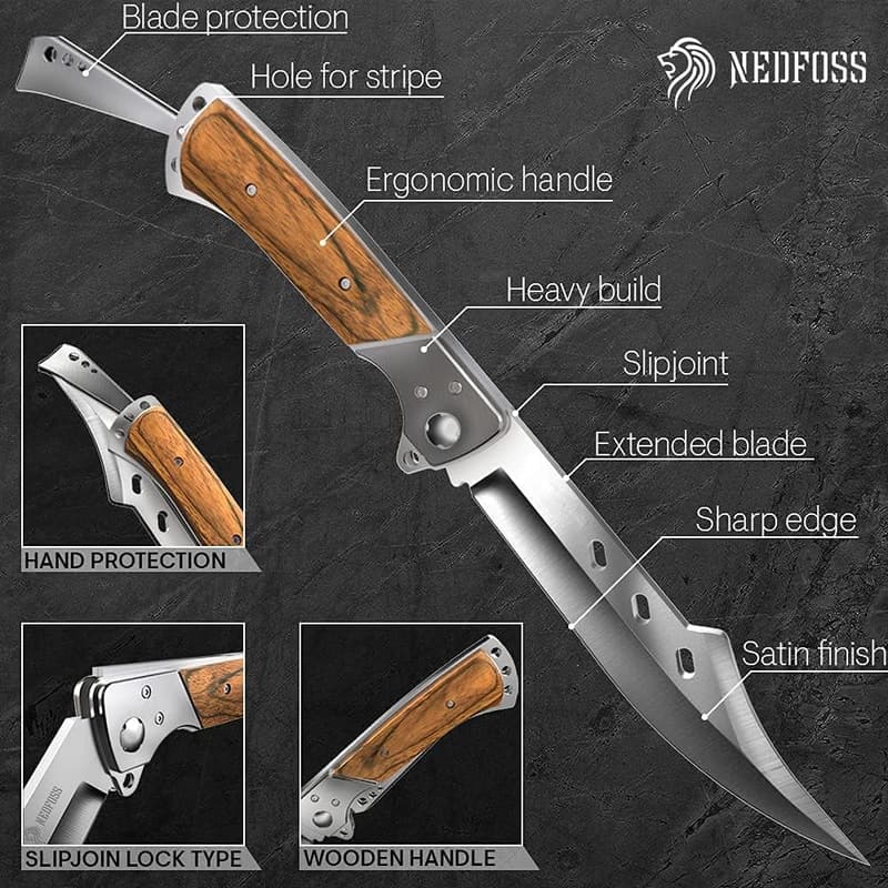 Scharfes Klappmesser mit Rosenholzgriff, 14cm, 440C Stahl, für Sammler und Wanderer