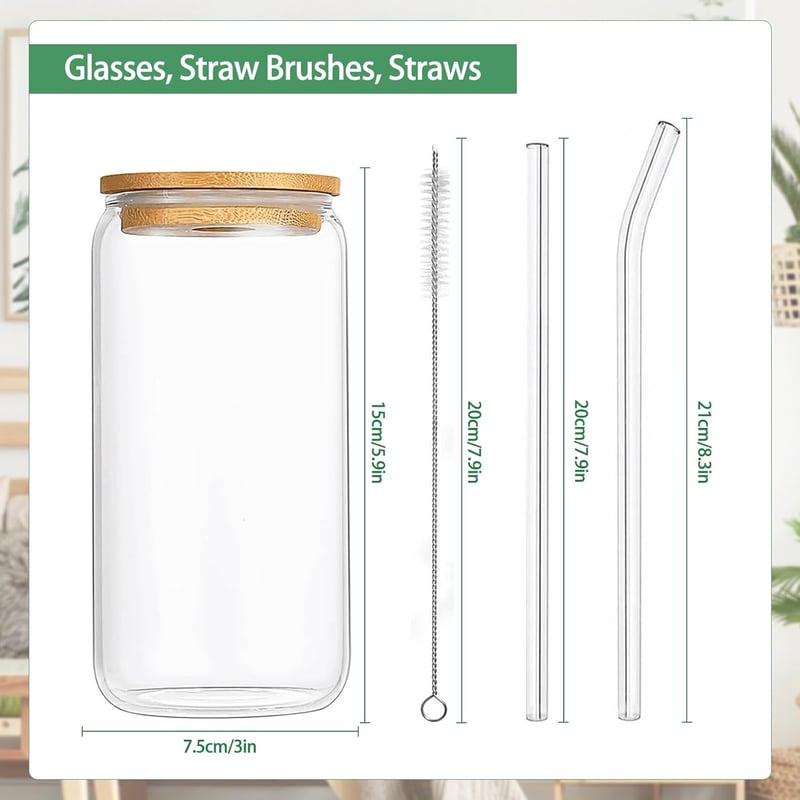 Personalisierter Buchstaben-Glasbecher mit Deckel und Strohhalm – 550 ml