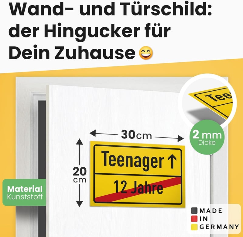 13. Geburtstag Schild 30 x 20 cm – Geschenkidee für Teenager