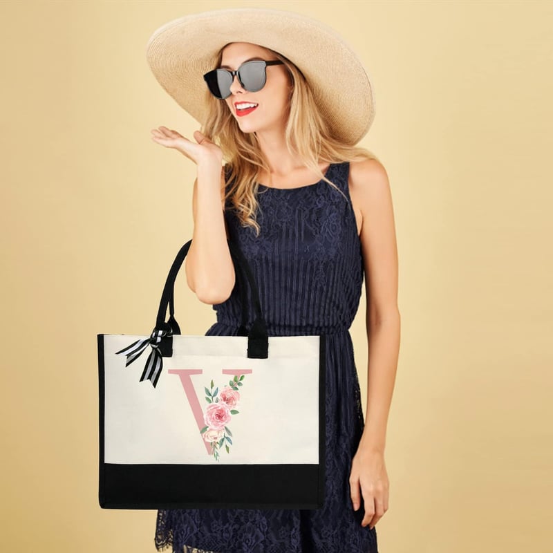 Personalisierte Segeltuch-Strandtasche mit Innentasche und Monogramm