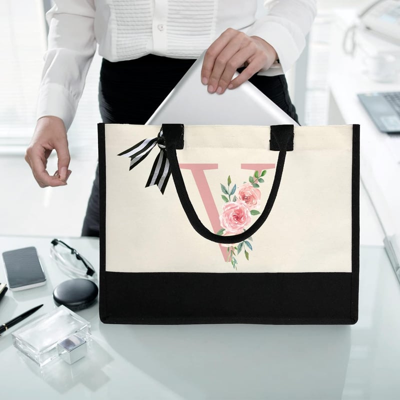 Personalisierte Segeltuch-Strandtasche mit Innentasche und Monogramm