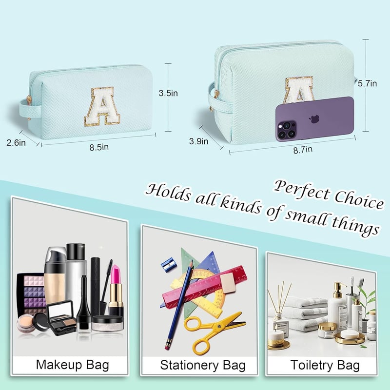 Blaue Kosmetiktasche mit Buchstaben – Geschenk für Frauen und Mädchen
