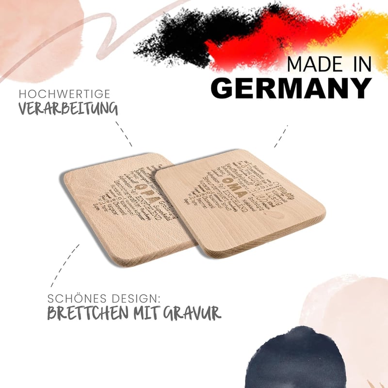 Frühstücksbrett-Set mit Gravur „Wortherz“ aus Holz für Großeltern
