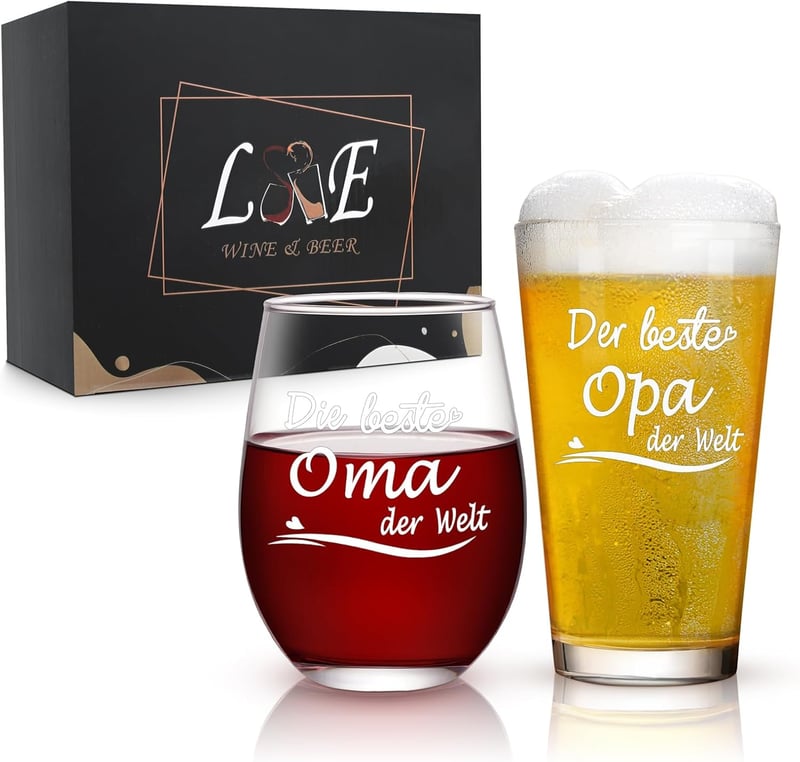 Geschenkset für Großeltern: Weinglas & Bierglas, 500ml