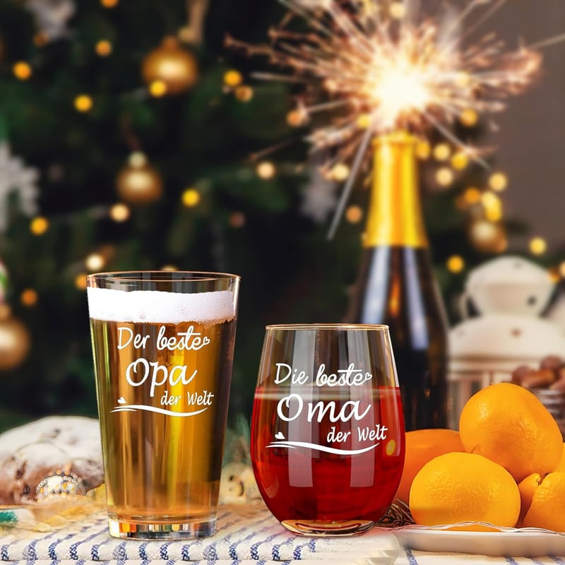 Geschenkset für Großeltern: Weinglas & Bierglas, 500ml