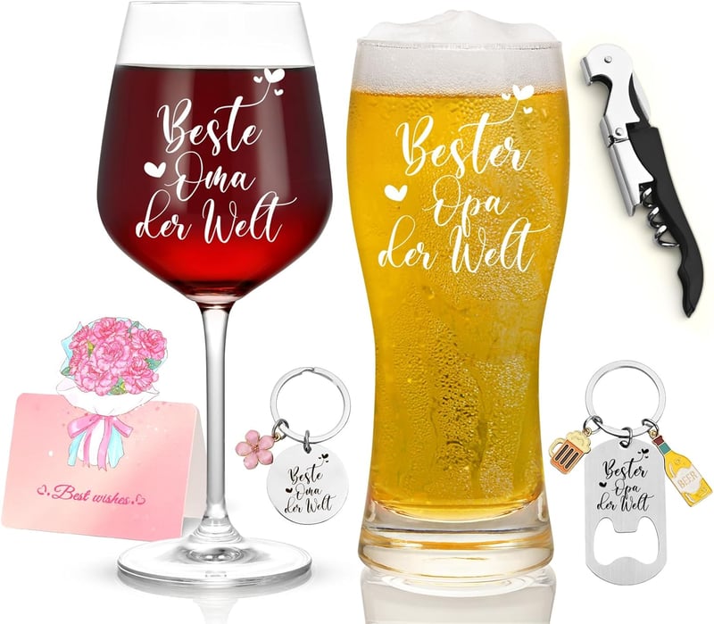 Graviertes Weinglas- und Bierglas-Set für Großeltern