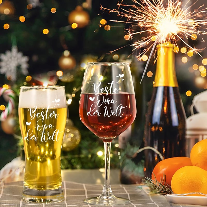 Graviertes Weinglas- und Bierglas-Set für Großeltern
