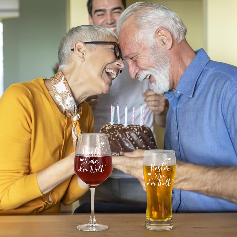 Graviertes Weinglas- und Bierglas-Set für Großeltern