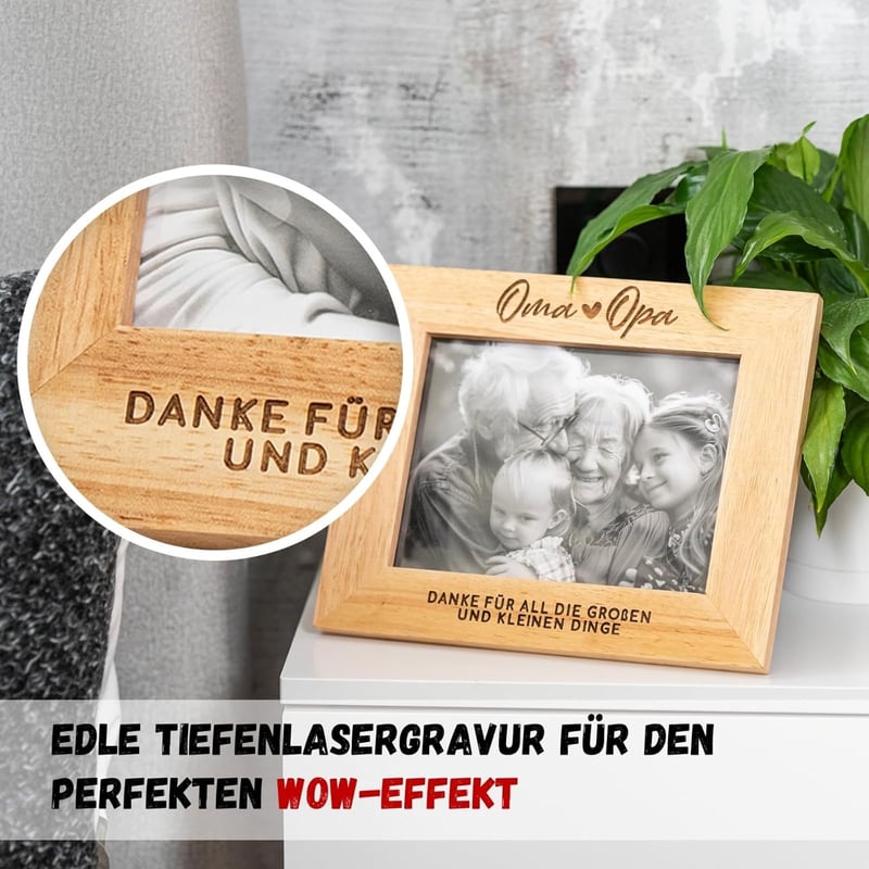 Geschenkset für Großeltern: Gravierter Bilderrahmen und Schlüsselanhänger