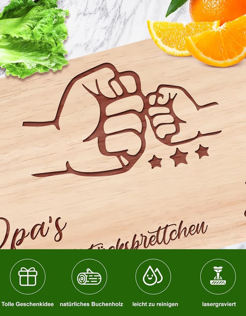 Gravierte Frühstücksbrettchen aus Buchenholz für Großeltern