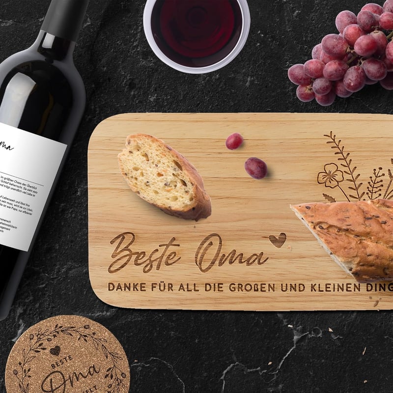 Geschenkset für Großeltern | Gravierte Frühstücksbrettchen aus Holz