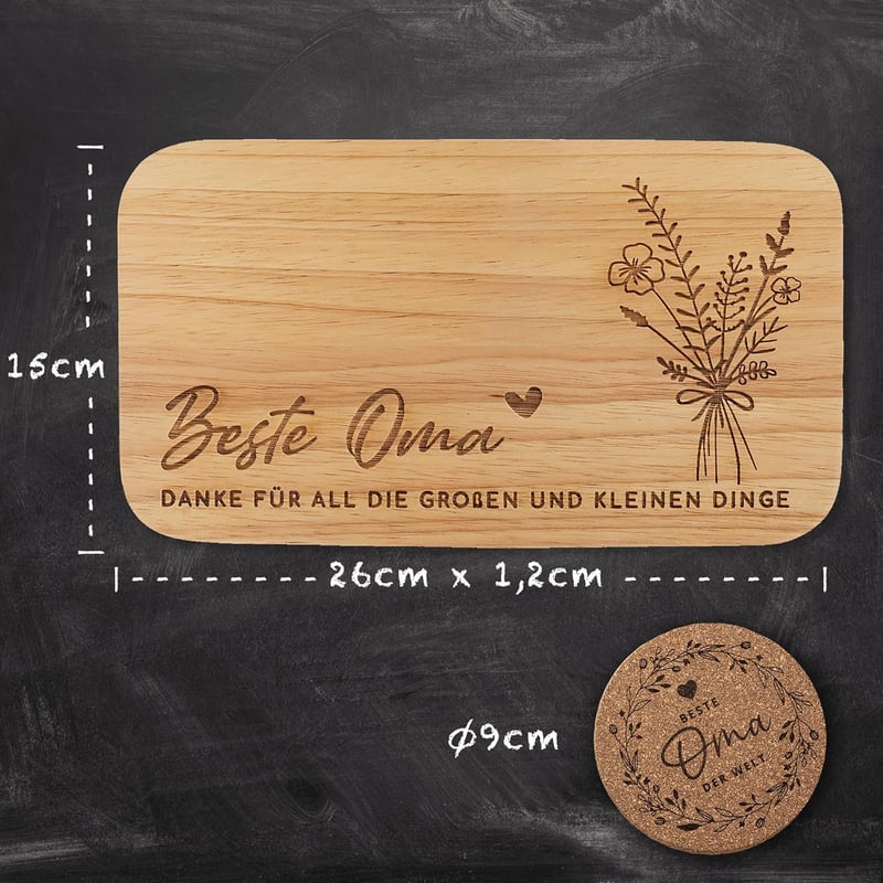 Geschenkset für Großeltern | Gravierte Frühstücksbrettchen aus Holz