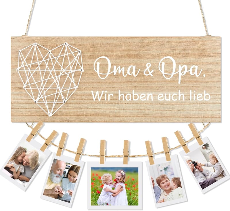 Wandbilderrahmen-Geschenk für Großeltern aus Holz mit Fotoseil