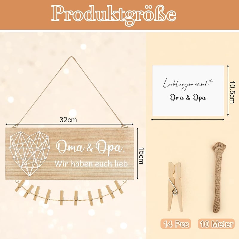 Wandbilderrahmen-Geschenk für Großeltern aus Holz mit Fotoseil
