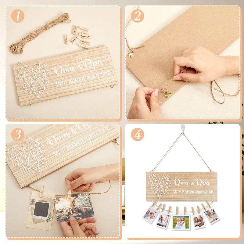 Wandbilderrahmen-Geschenk für Großeltern aus Holz mit Fotoseil