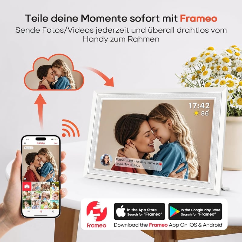 WLAN Digitaler Bilderrahmen 10,1 Zoll mit 32GB Speicher und Touchscreen
