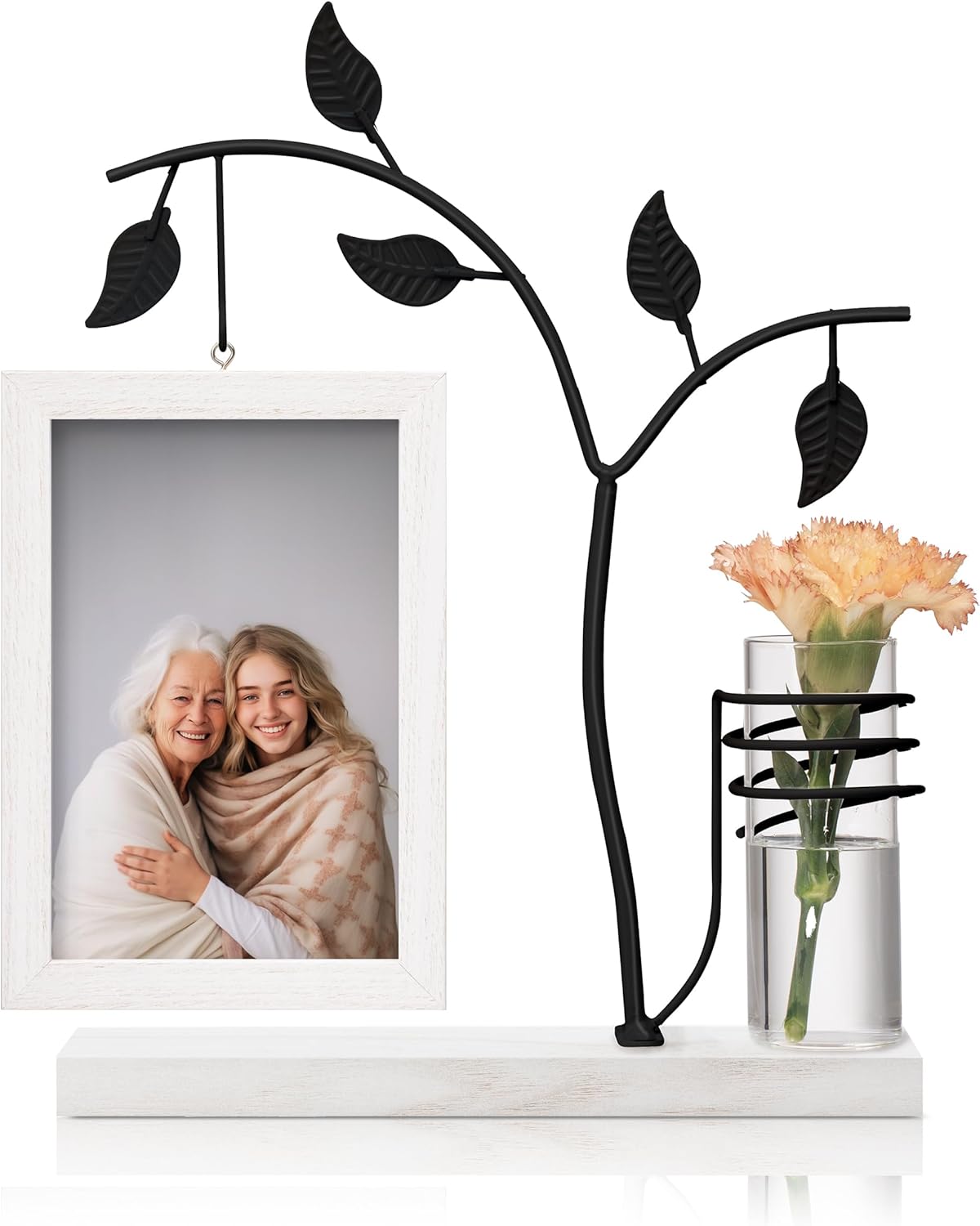 Modernes Holz-Foto-Rahmen-Set mit Vase für 2 Bilder, weiß, 10x15 cm, ideal als Geschenk für Mama oder Oma