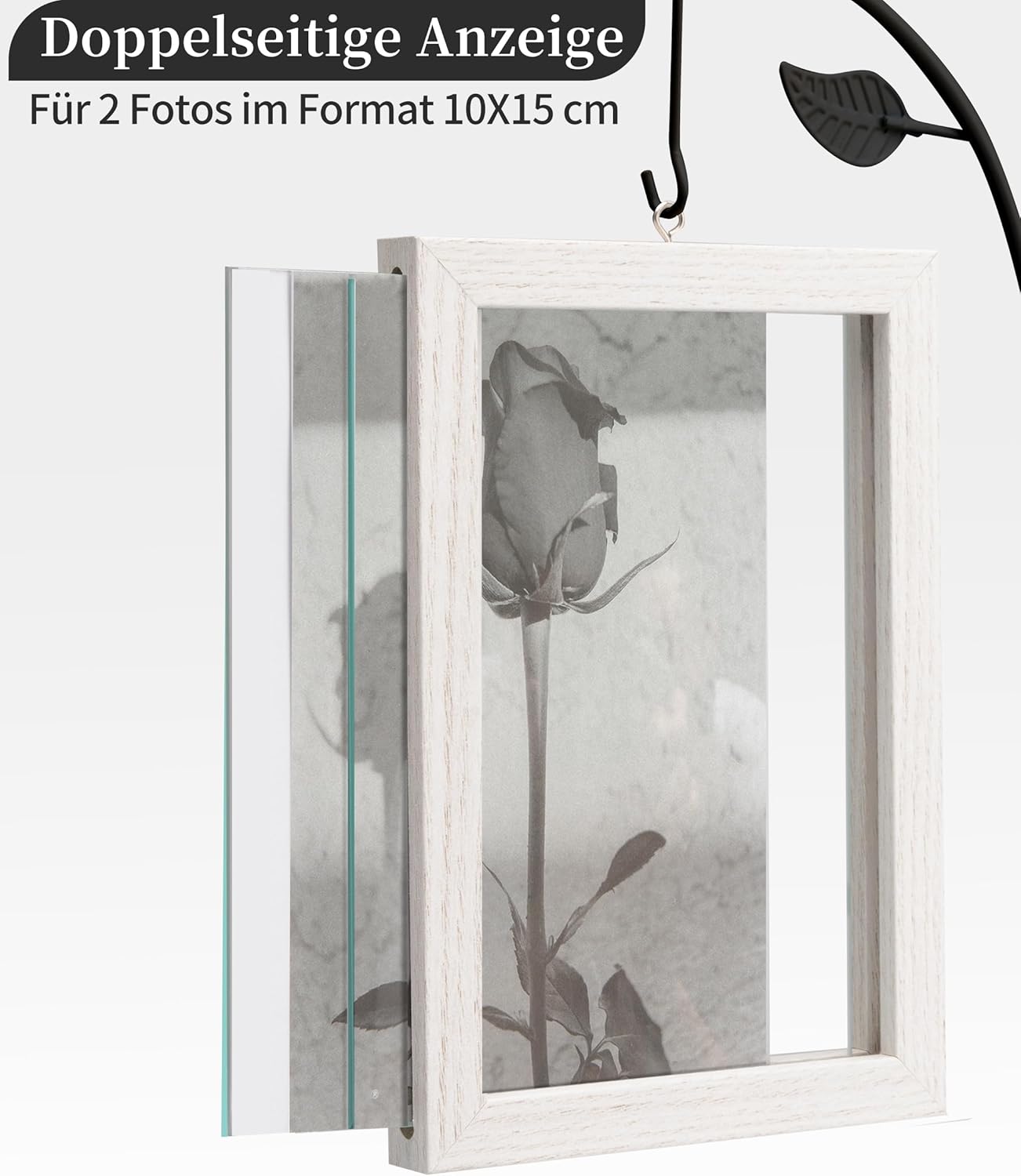 Modernes Holz-Foto-Rahmen-Set mit Vase für 2 Bilder, weiß, 10x15 cm, ideal als Geschenk für Mama oder Oma