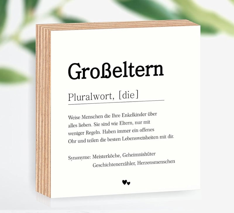 Holzbild für Großeltern 15x15cm mit Spruch auf Birkenholz