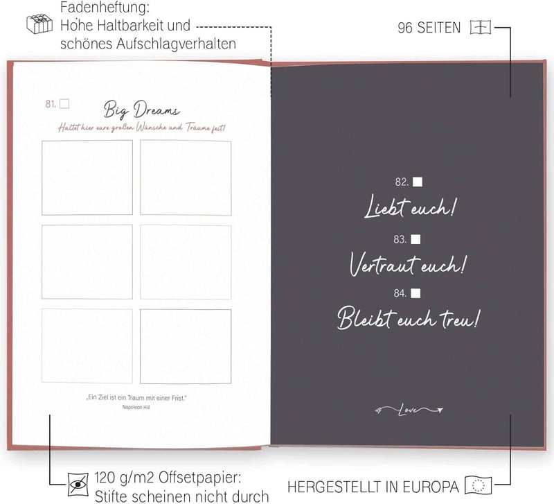 Bucket List für Paare - Hochzeitsgeschenk in Gold-Optik