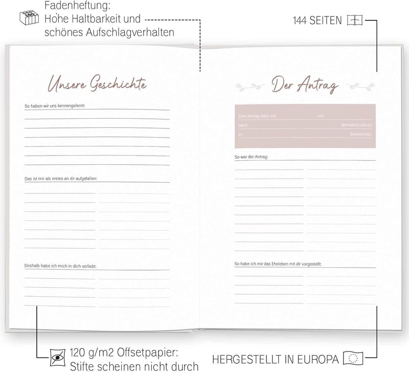 Hochzeitstag Tagebuch von LEAF & GOLD® | Hochzeitsgeschenk für Paare