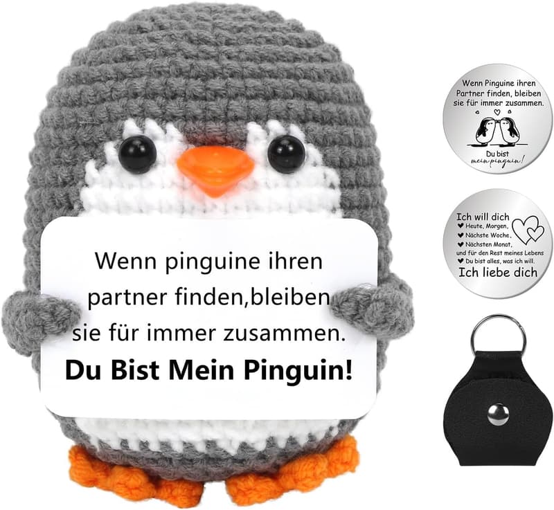 Jahrestagsgeschenk: Mini Pinguin mit Liebesmünzen für Frauen