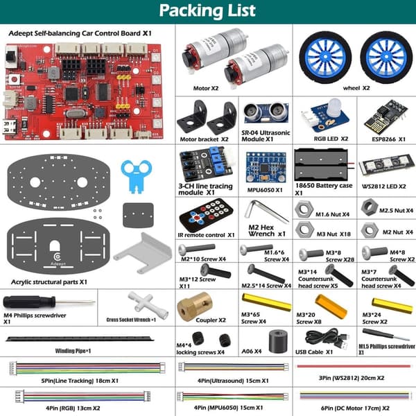 Adeept Selbstbalancierendes Roboterauto-Set für Arduino, STEM-Projekte