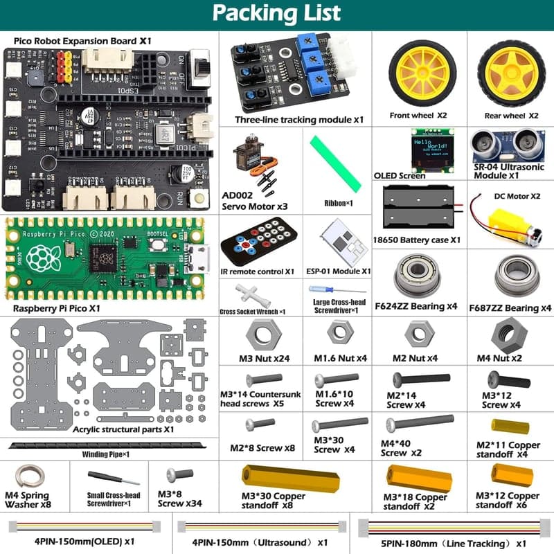 Adeept Smart Car Kit für Raspberry Pi Pico - DIY Robotikset mit OLED-Display