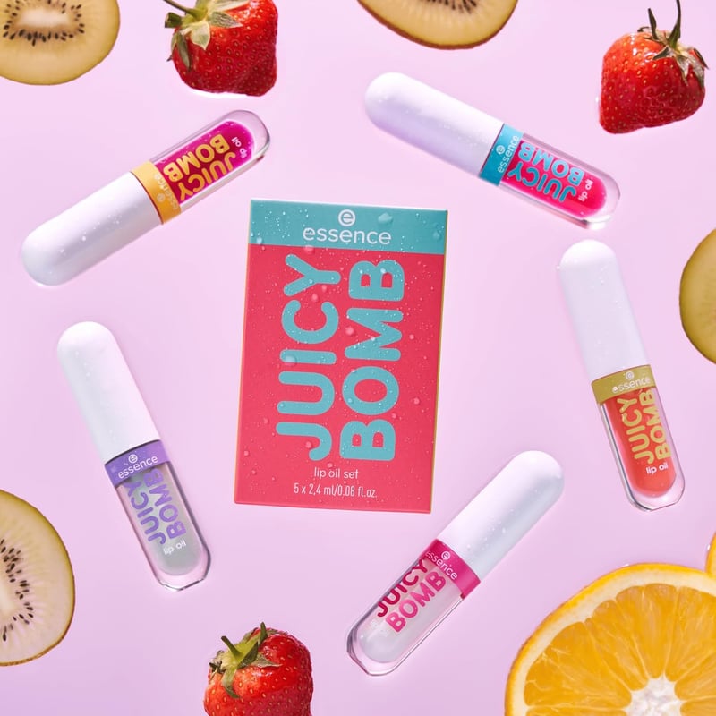 Essence Juicy Bomb Lippenpflege Set, vegan, acetonfrei, 5 Stück