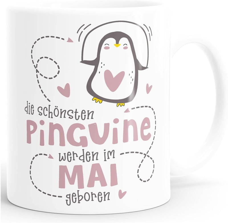 Geburtstagsgeschenk: Keramik-Kaffeetasse mit Pinguin-Design