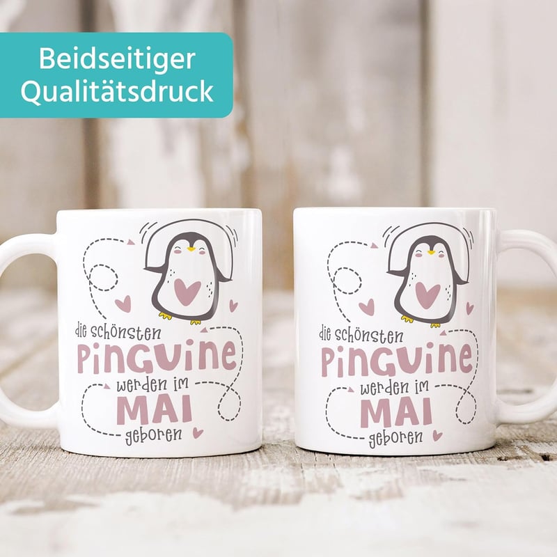 Geburtstagsgeschenk: Keramik-Kaffeetasse mit Pinguin-Design