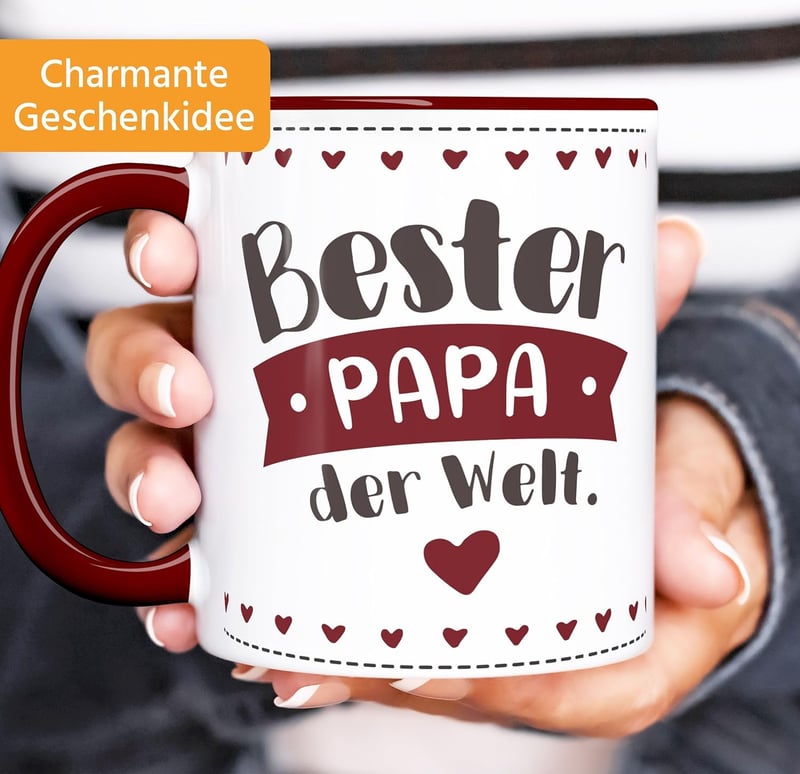 Danke-Tasse für Mama/Papa - Rotrahmen Keramik-Geschenk