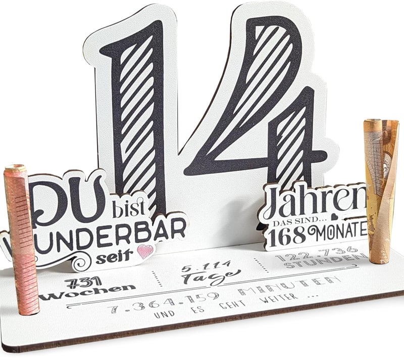 14. Geburtstag 3D-Holzkarte für Mädchen und Jungen | Geldgeschenke