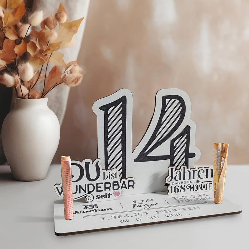 14. Geburtstag 3D-Holzkarte für Mädchen und Jungen | Geldgeschenke