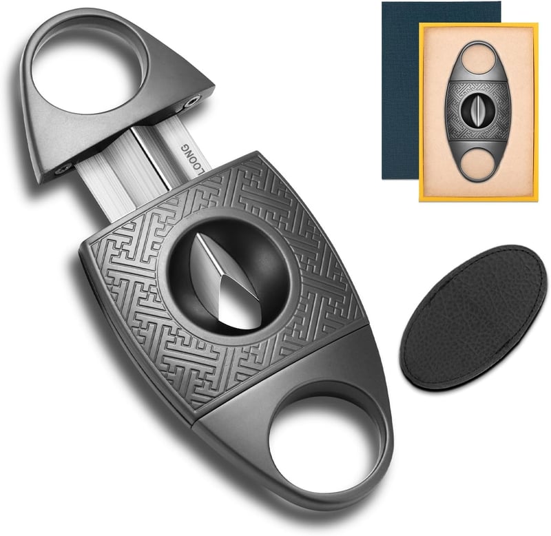 Edelstahl Zigarrenschneider mit V-Schneider und Gravur (Schwarz)