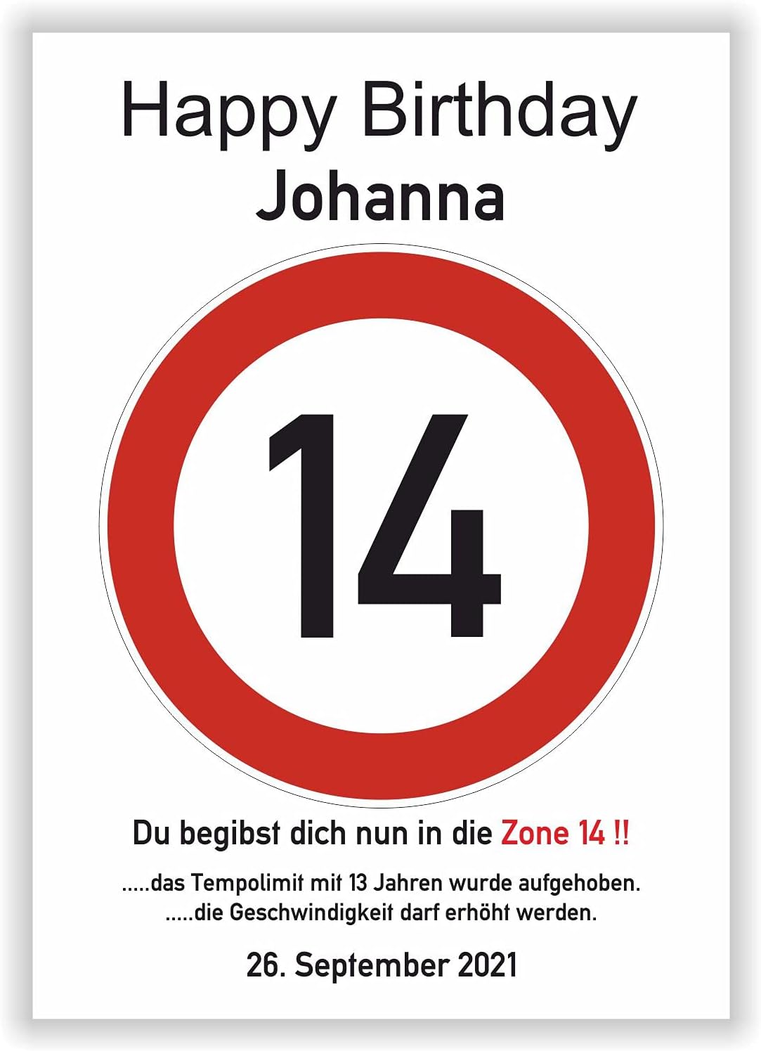 14. Geburtstag Verkehrsschild Bild - Geschenkidee für Jungen und Mädchen