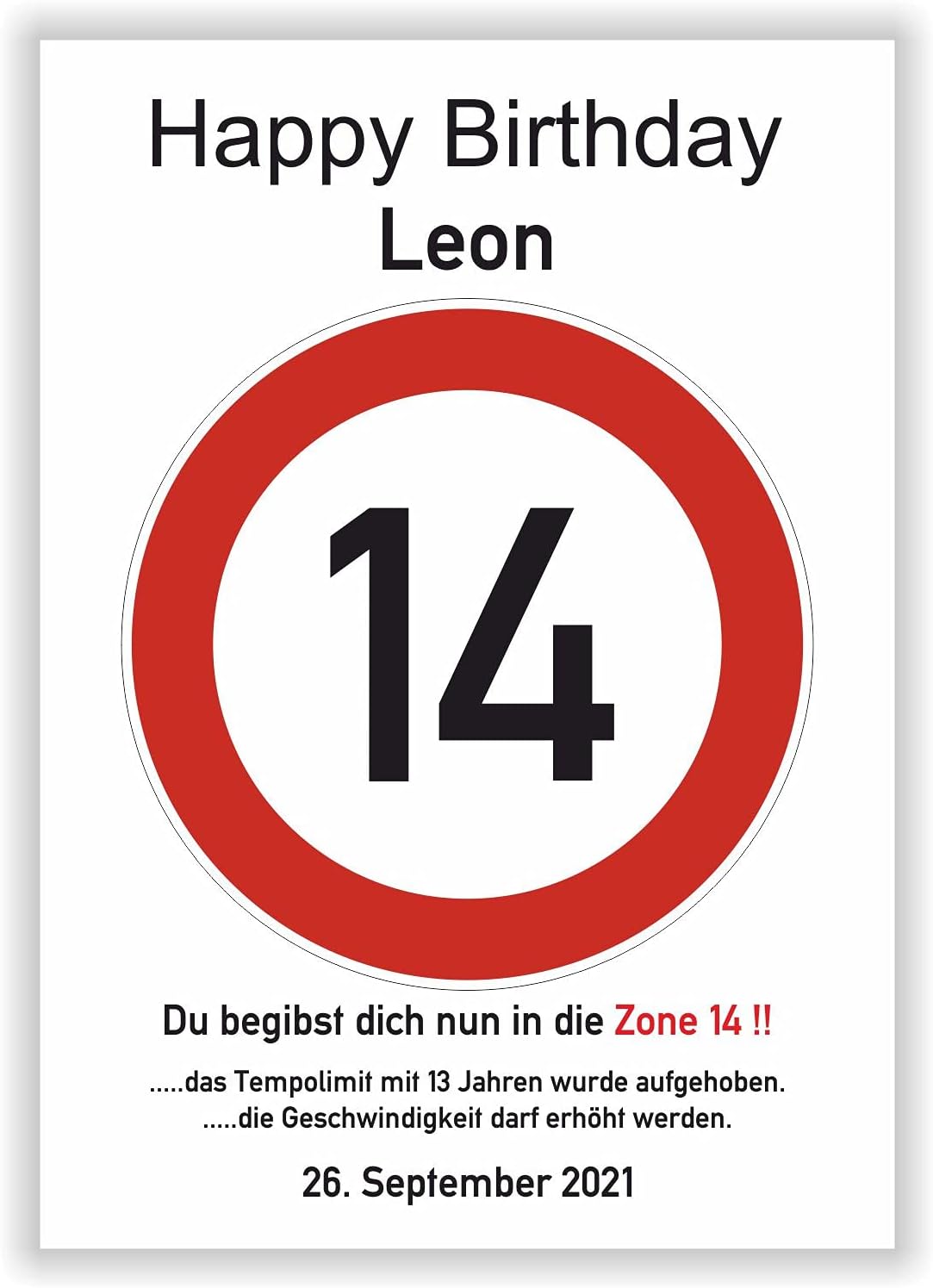 14. Geburtstag Verkehrsschild Bild - Geschenkidee für Jungen und Mädchen