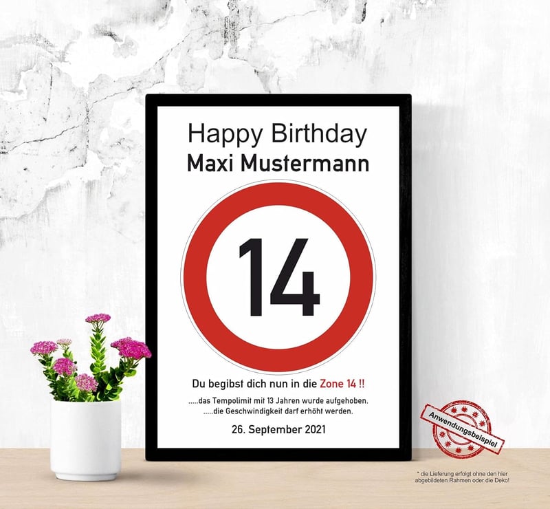 14. Geburtstag Verkehrsschild Bild - Geschenkidee für Jungen und Mädchen