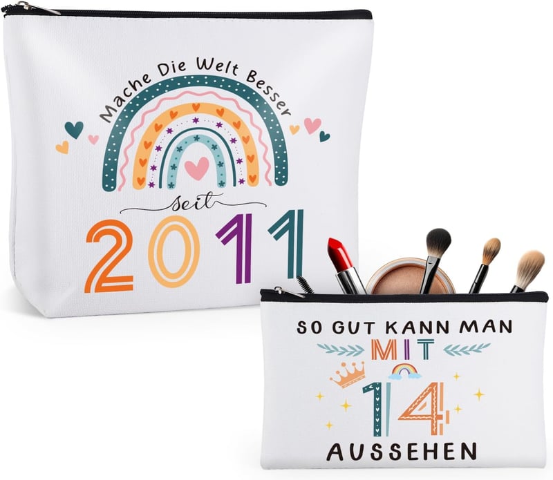 Wasserdichte Kulturbeutel für 14. Geburtstag von Mädchen, 2 Stück