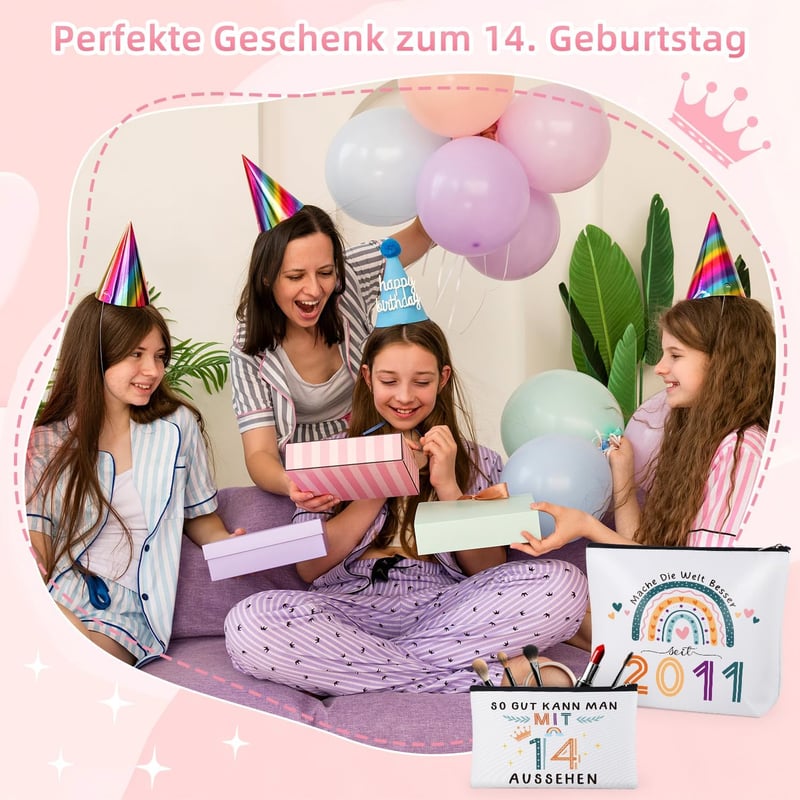 Wasserdichte Kulturbeutel für 14. Geburtstag von Mädchen, 2 Stück