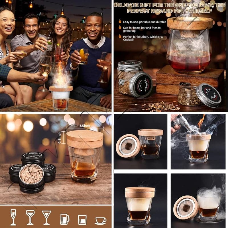 Whiskey Smoker Kit mit 4 Sägespänen – Geschenk für Väter
