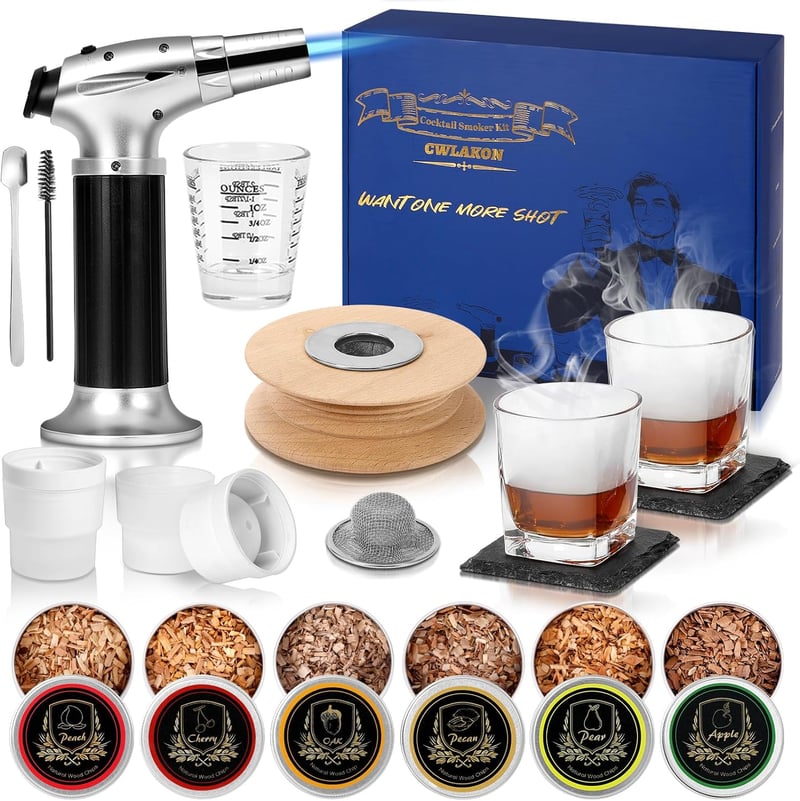 Whiskey Räucher Set mit Taschenlampe und 6 Holzchips für Männer