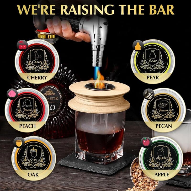 Whiskey Räucher Set mit Taschenlampe und 6 Holzchips für Männer